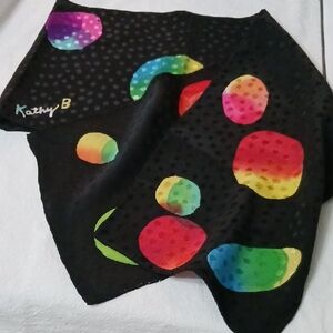 Kathy B Black Scarf with Colorful Dots